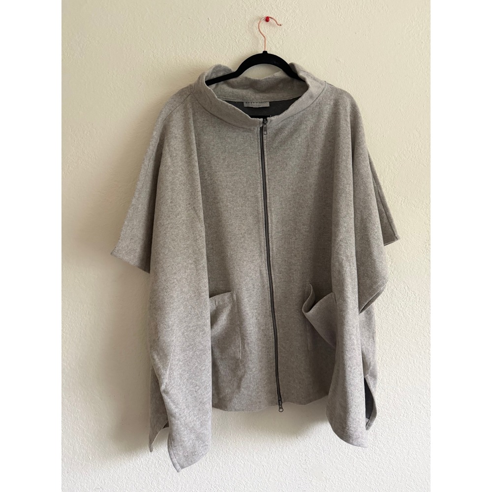 Bryn Walker Grey Wool Blend Zip Front Poncho Cape Jacket Womens 2X Made in USA